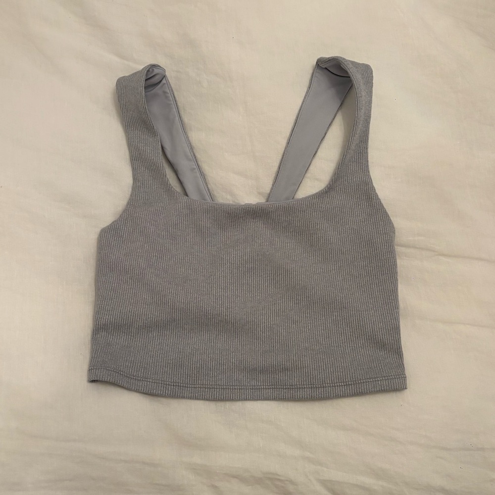 Alo Yoga Gray Ribbed Sports Bra Crop Top